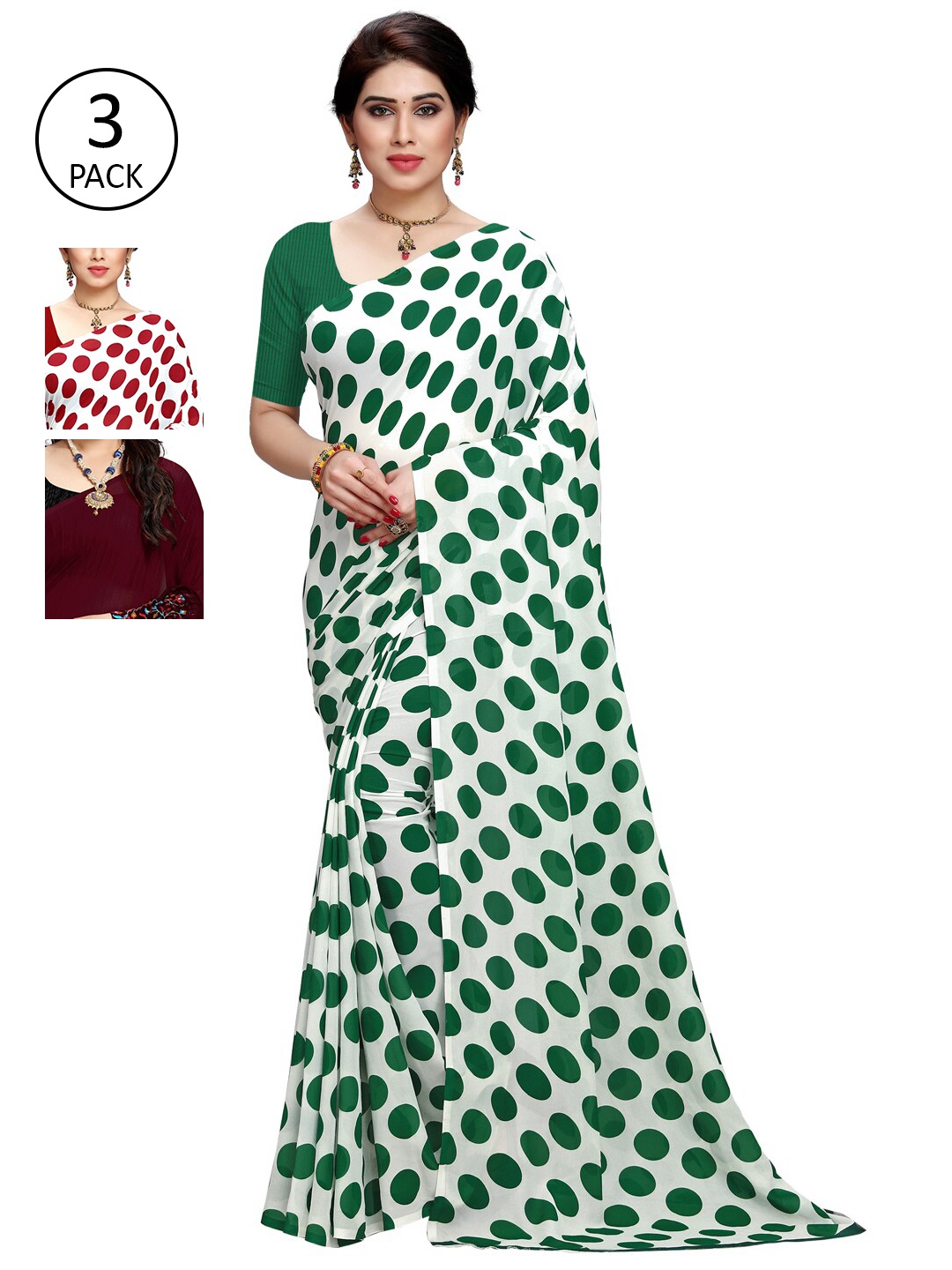 KALINI Pack Of 3 Maroon & Green Saree