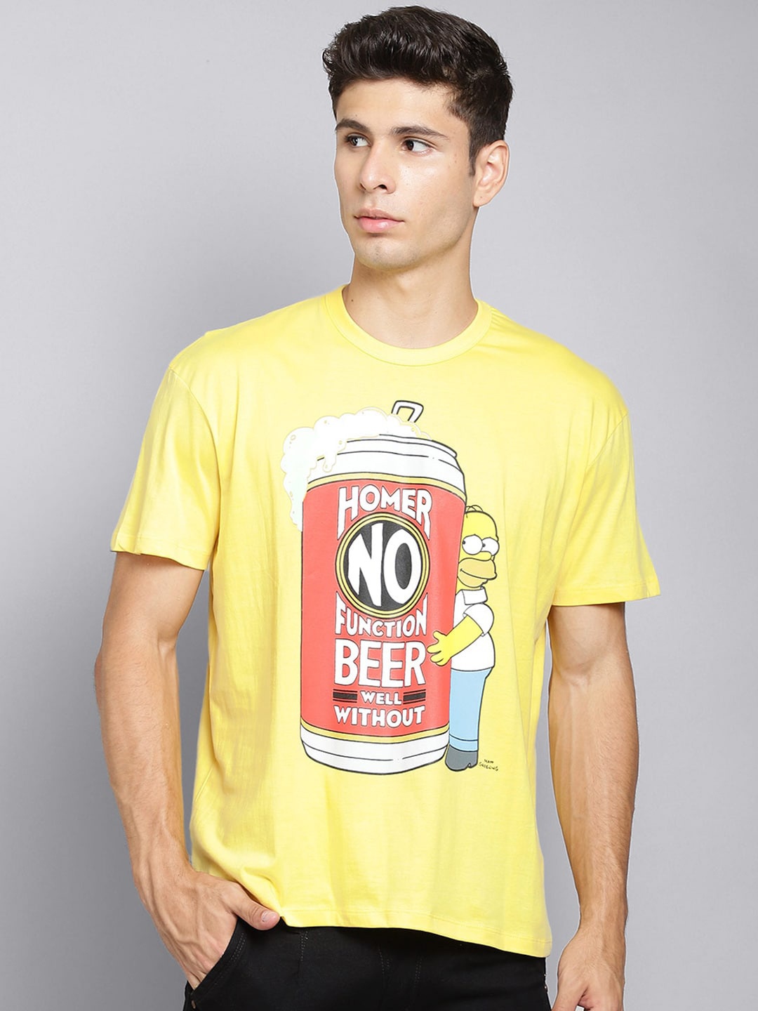 Free Authority Men Yellow Simpsons Printed Cotton Pure Cotton T-shirt