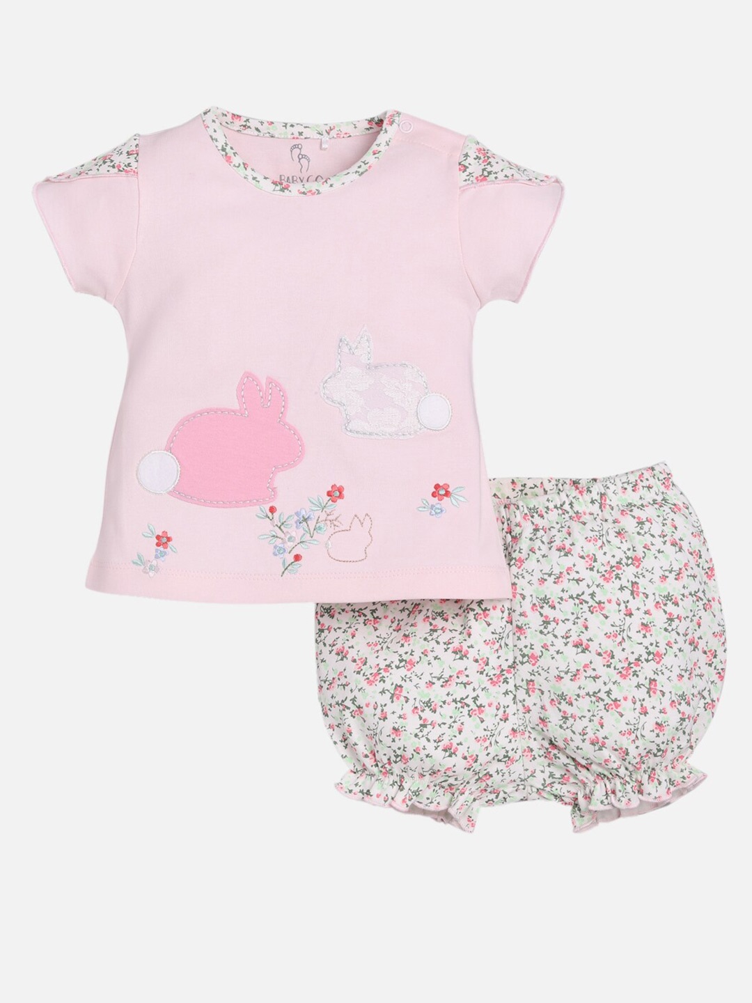 BABY GO Girls Pink & White Printed Top with Shorts