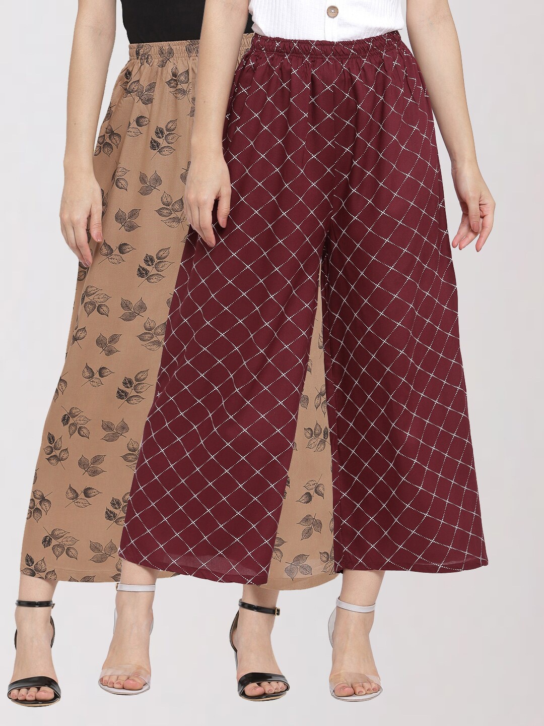 KLOTTHE Women Beige & Maroon Set of 2 Palazzos