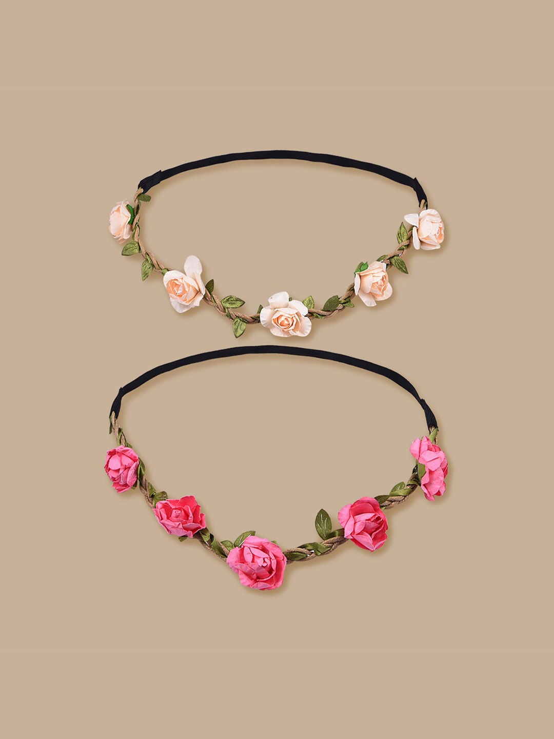 AQUASTREET Women White & Pink Set of 2 Flower Embellished Hairband
