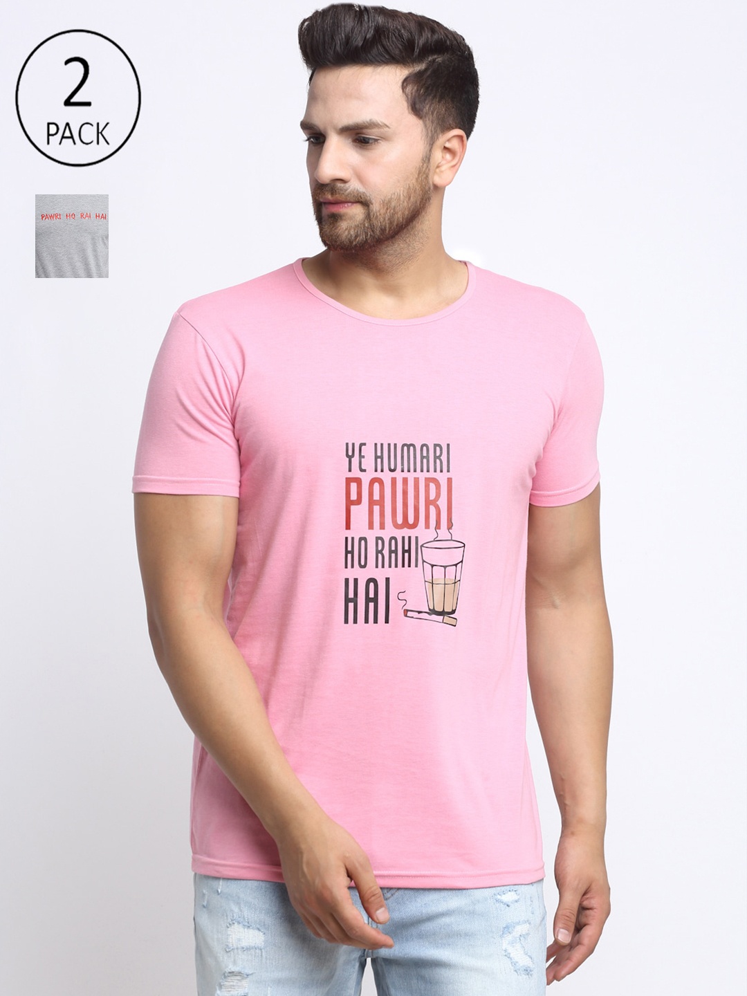 VIMAL JONNEY Men Pack of 2 Typography Printed T-shirt, Pink