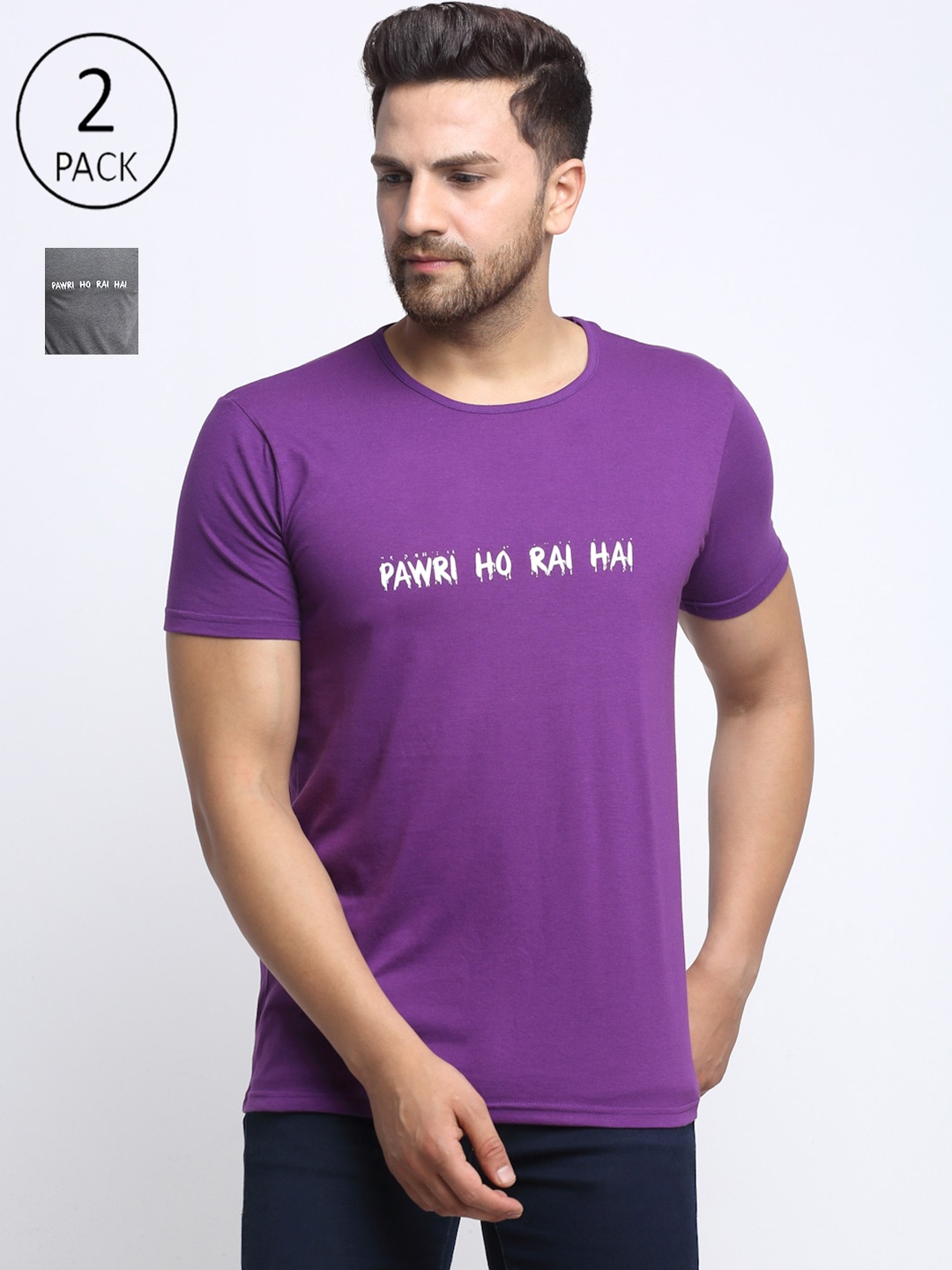 VIMAL JONNEY Men Purple Pack of 2 Typography Print T-shirt