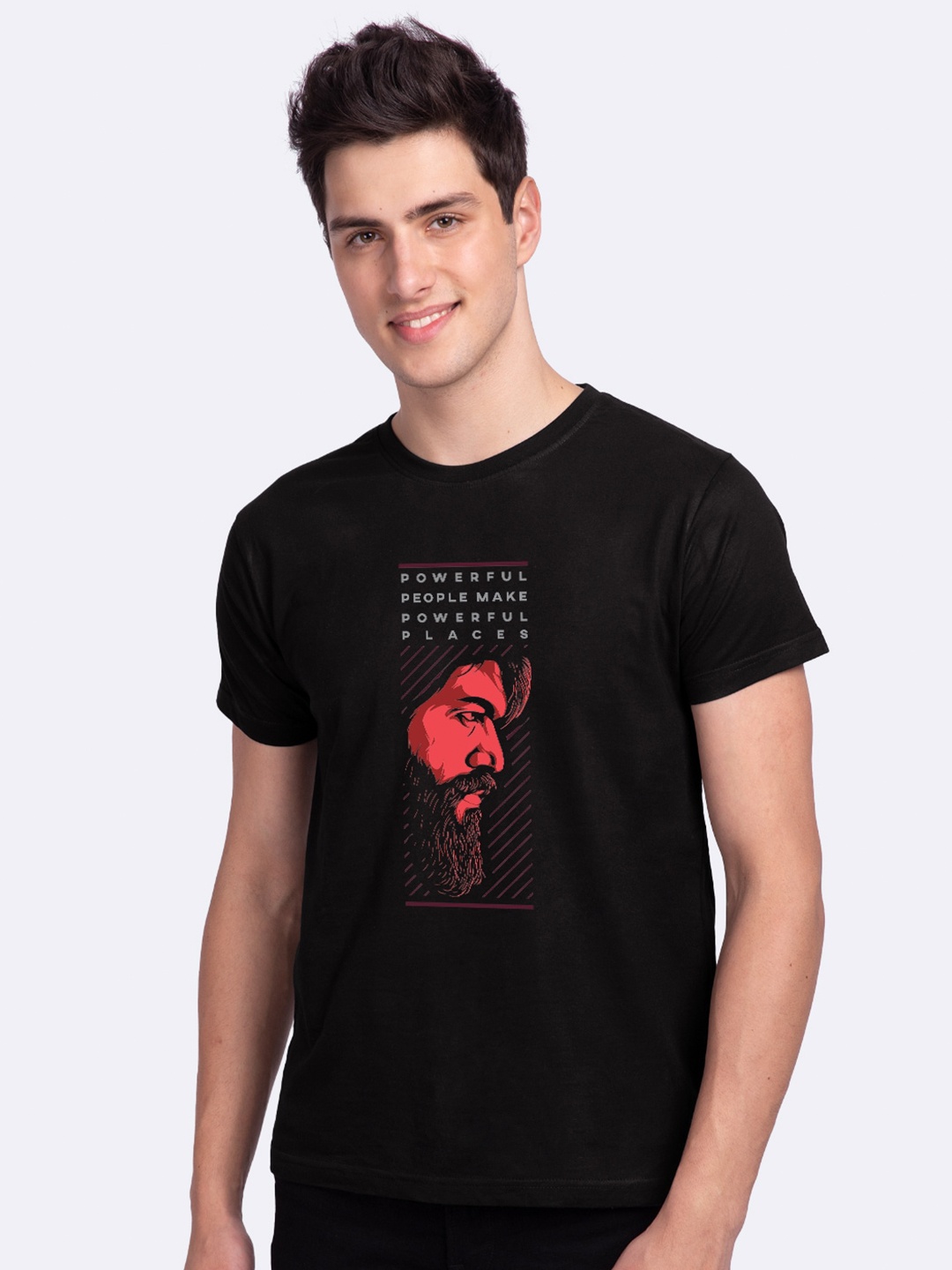 Bewakoof Men Black Printed Applique T-shirt