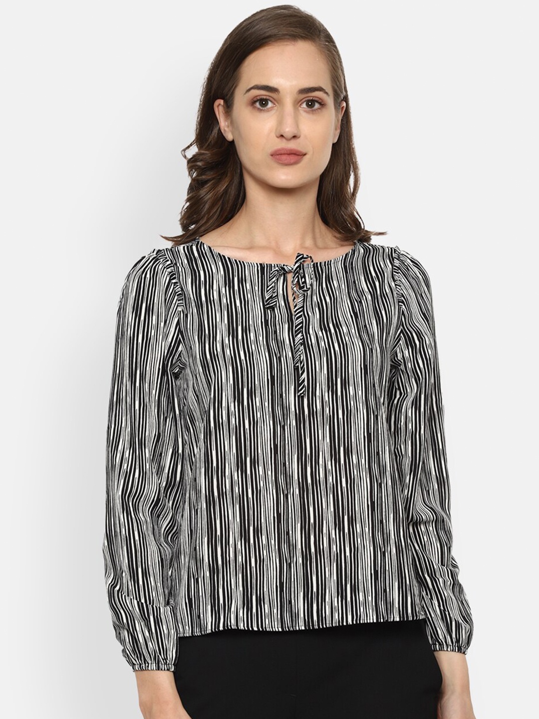 Van Heusen Woman Black Tie-Up Neck Regular Top