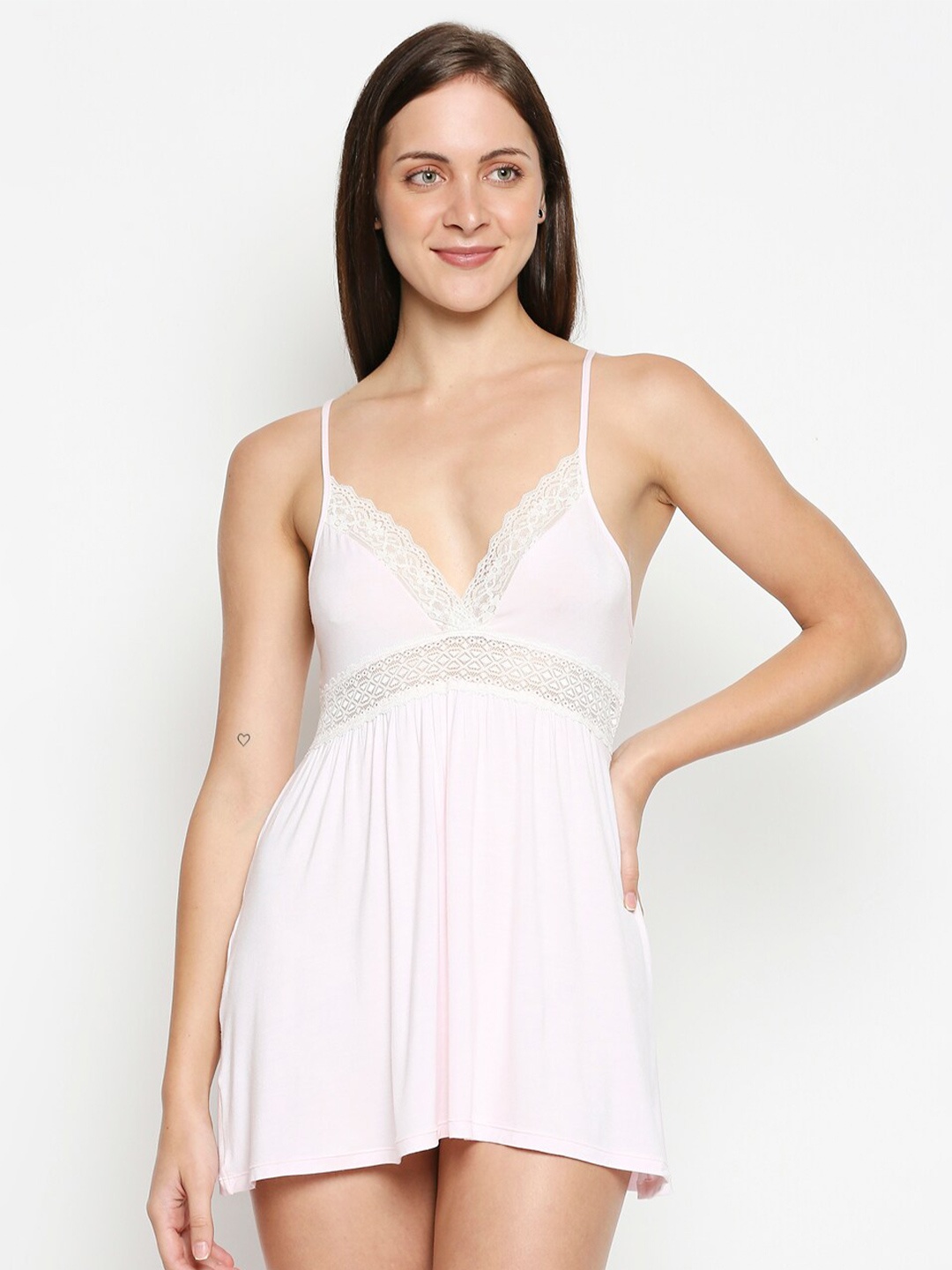XIN Women Pink & White Baby Doll