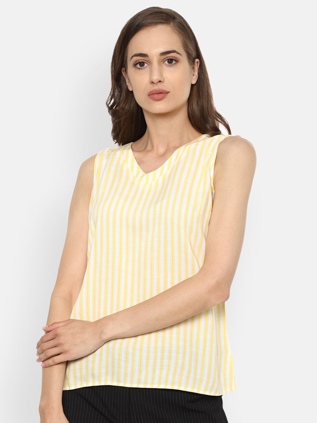 Van Heusen Woman Women Yellow Striped Regular Top