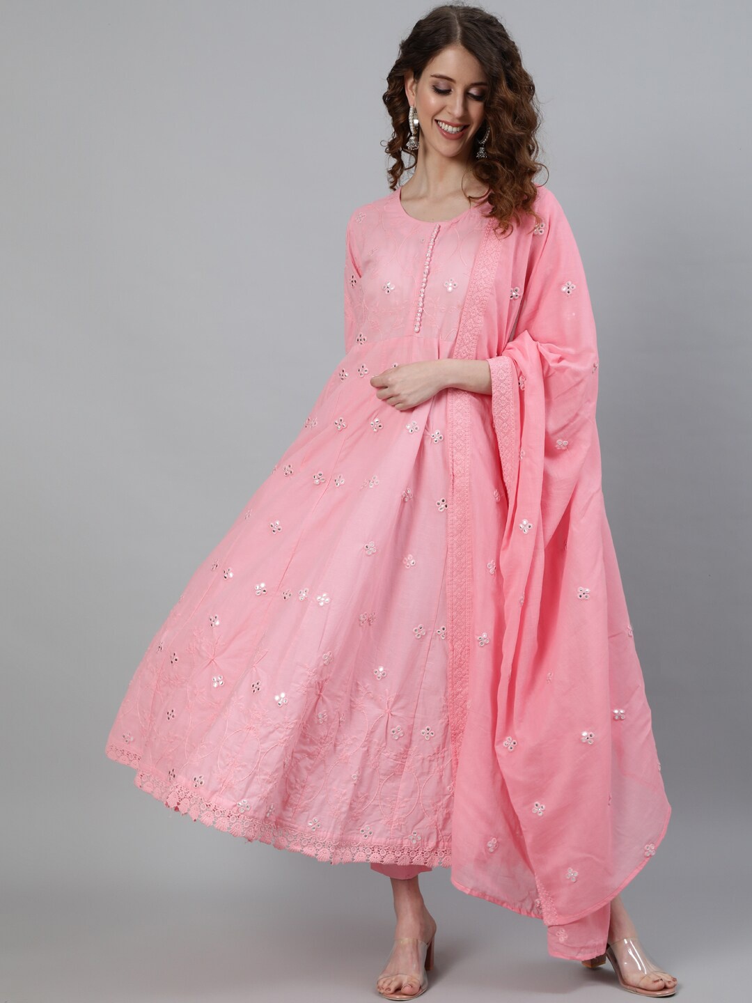 Ishin Women Pink Floral Embroidered Empire Pure Cotton Kurta with Trousers & With Dupatta
Ishin Women Pink Floral Embroidered Empire Pure Cotton Kurta with Trousers & With Dupatta
