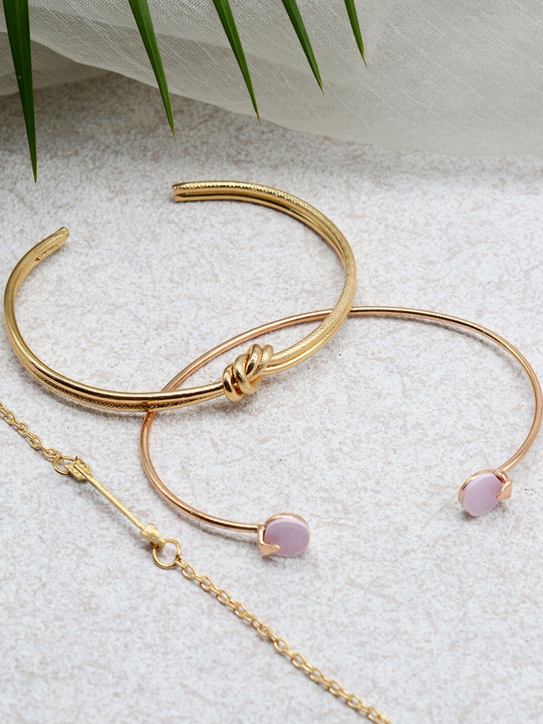 JOKER & WITCH Women Set Of 3 Gold-Toned & Mauve Cuff Bracelet