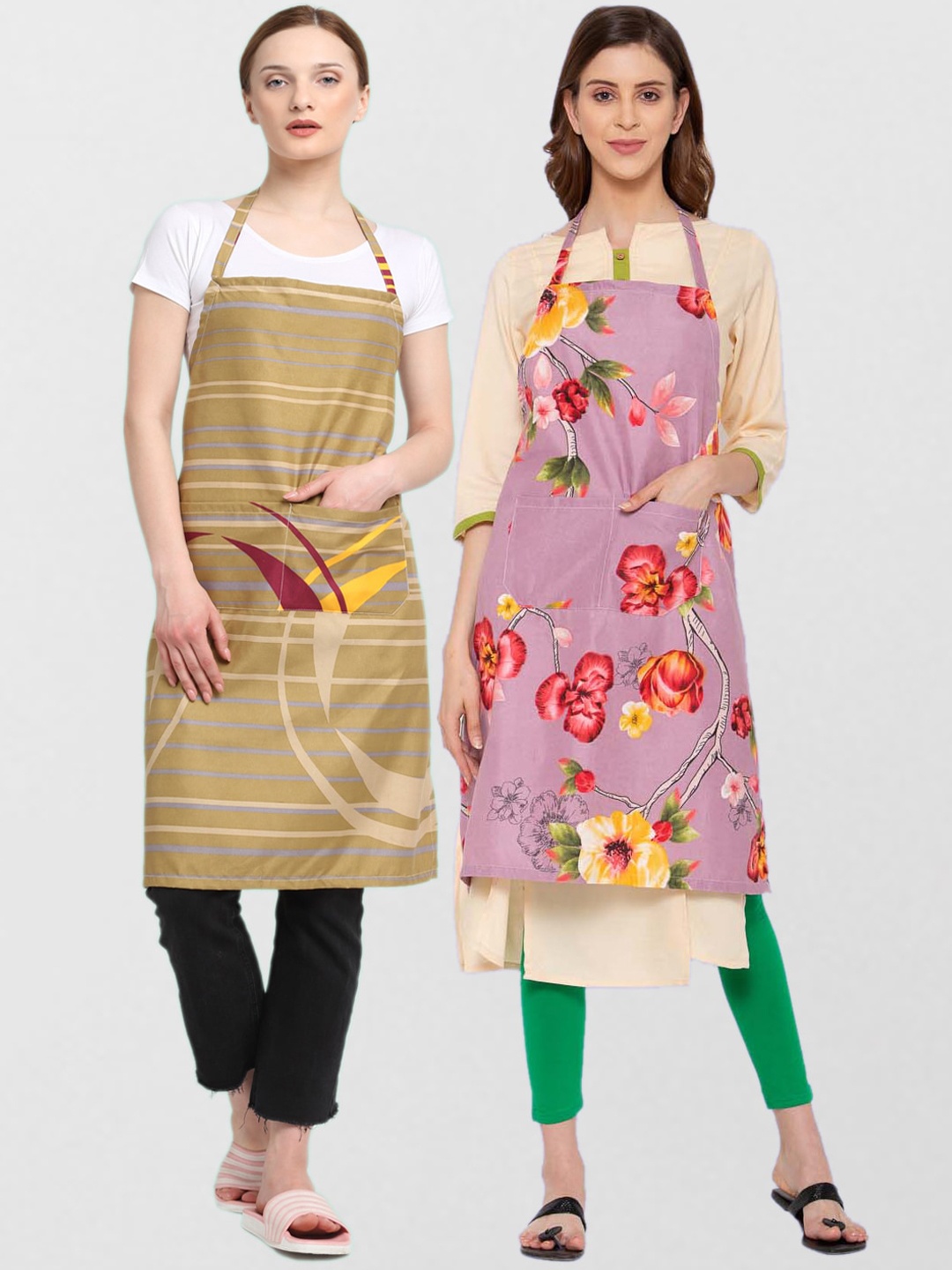 KLOTTHE Unisex Pack Of 2 Printed 210 TC Cotton Aprons, Purple