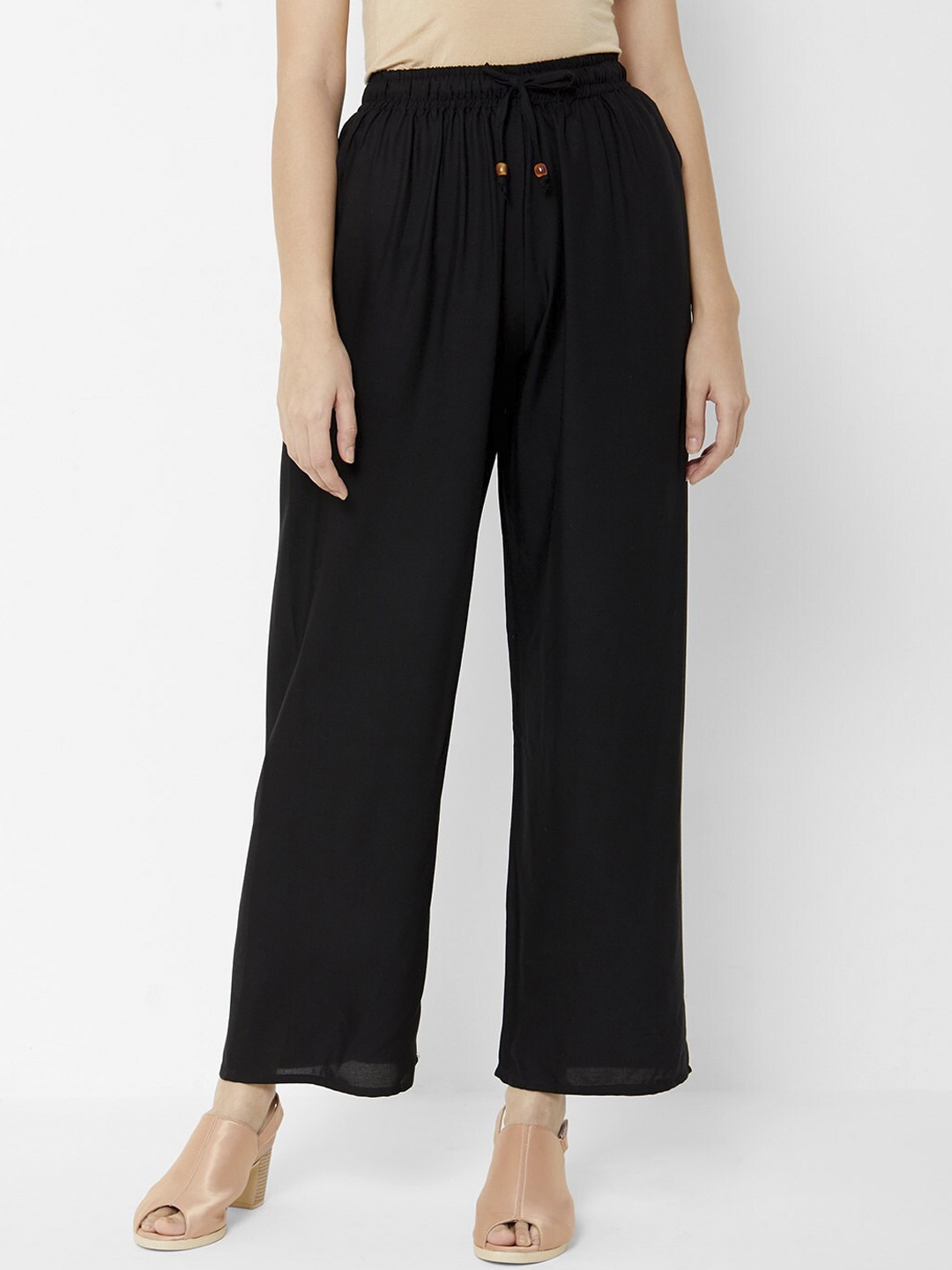 ZOLA Women Black Lightweight Cotton Straight Fit Parallel Trousers