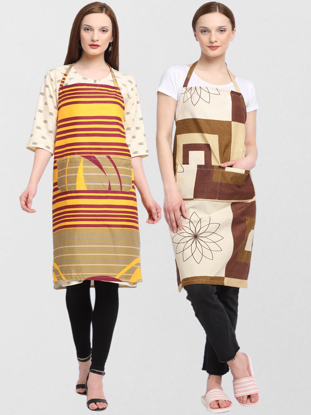 KLOTTHE Unisex Pack Of 2 Printed 210 TC Cotton Aprons, Yellow