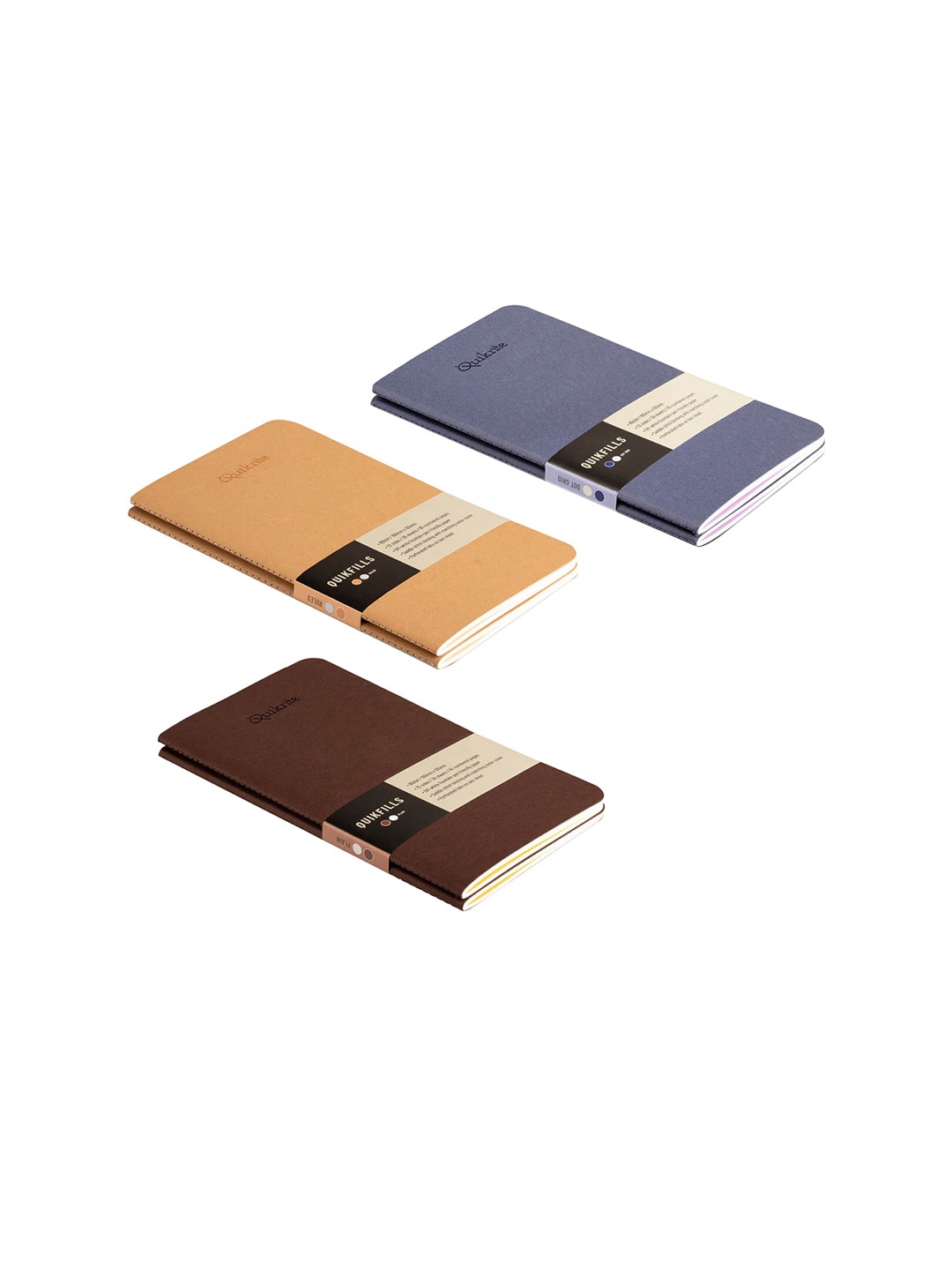 Pennline Set Of 6 Quickfill Plain Ruled & Dot Grid Notebooks, Brown