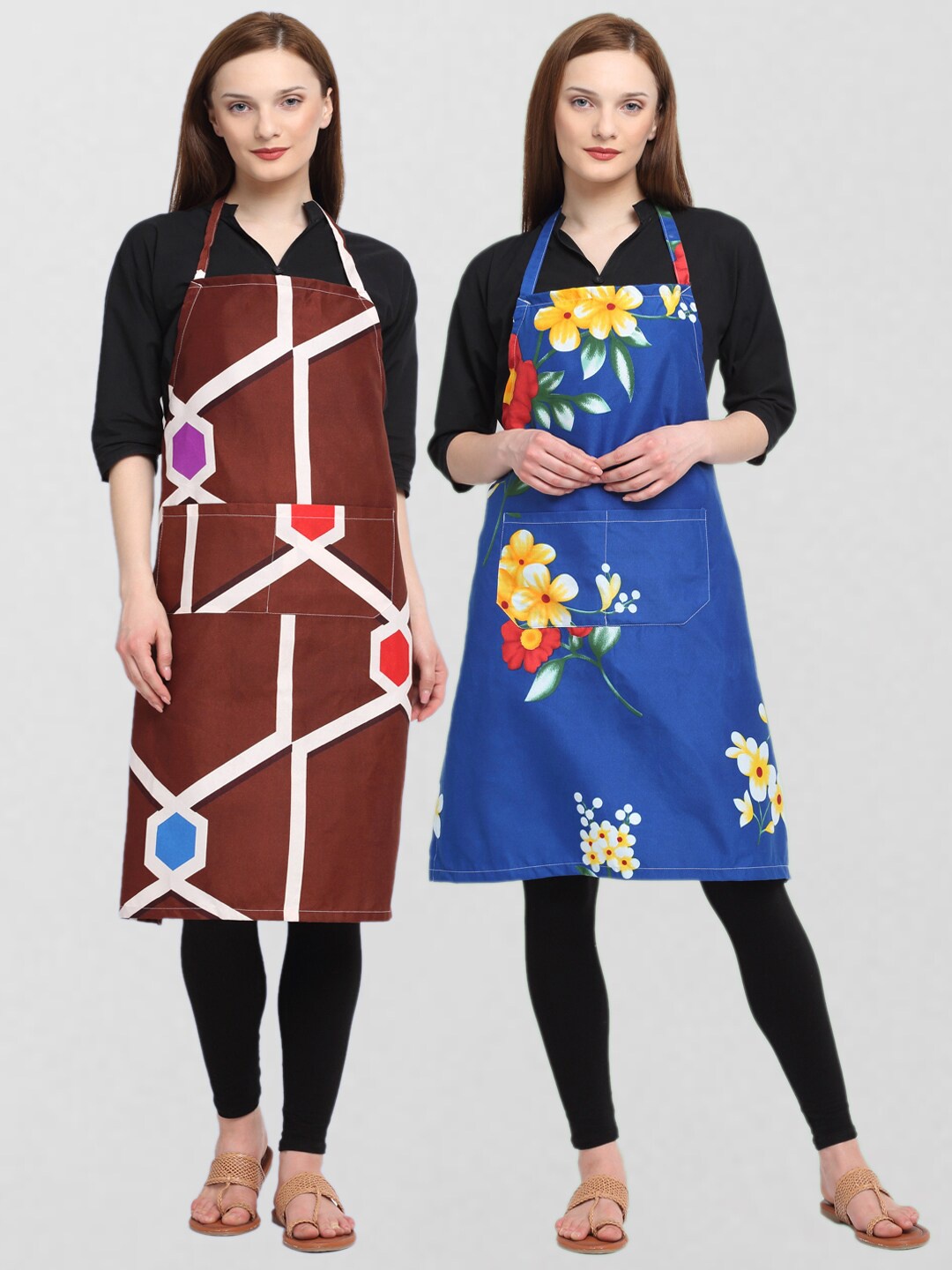 KLOTTHE Unisex Pack Of 2 Printed Cotton 210 TC Aprons, Blue