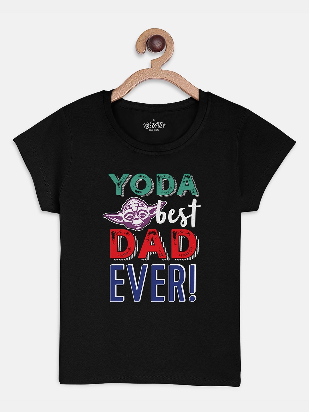Kids Ville Girls Black Star Wars Printed Cotton Pure Cotton T-shirt