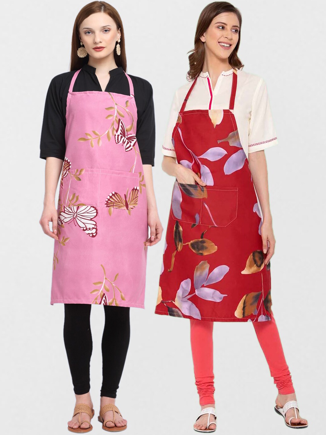 KLOTTHE Unisex Pack Of 2 Printed 210 TC Cotton Aprons, Red