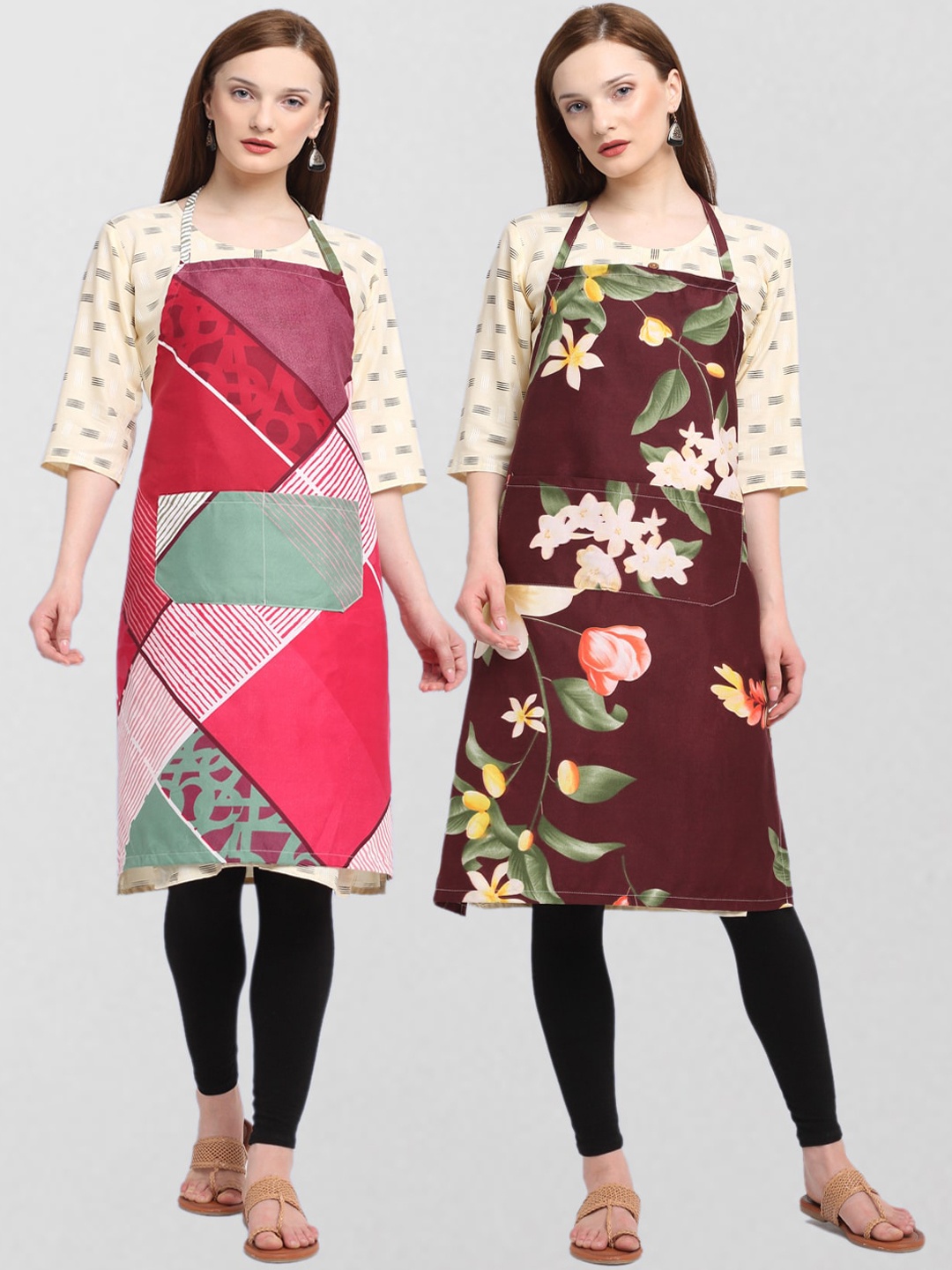 KLOTTHE Unisex Pack Of 2 Printed 210TC Cotton Aprons, Pink