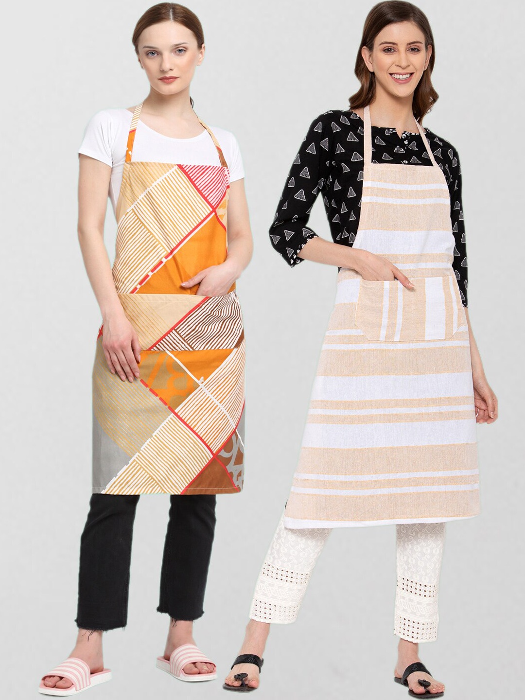 KLOTTHE Unisex Pack Of 2 Printed 210 TC Cotton Aprons, Pink