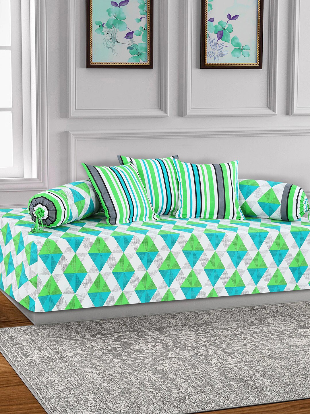 Salona Bichona Set Of 6 Green & Blue Striped Pure Cotton 104 TC Single Bedsheet With Bolster Covers & Cushion Covers
Salona Bichona Set Of 6 Green & Blue Striped Pure Cotton 104 TC Single Bedsheet With Bolster Covers & Cushion Covers