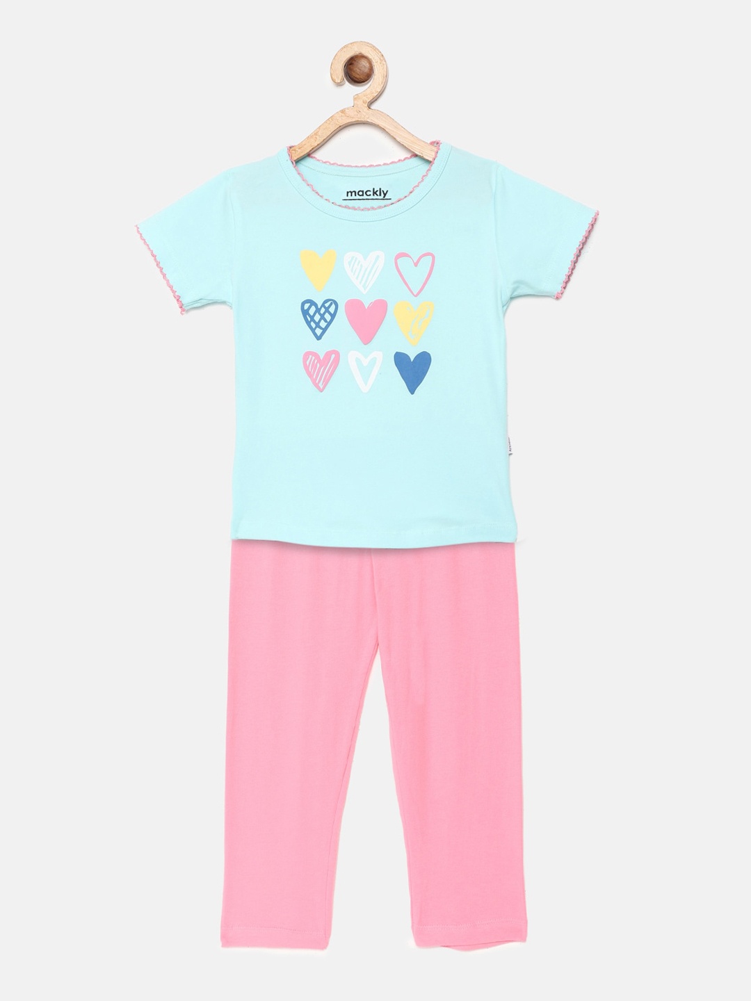 mackly Girls Blue & Pink Printed Night suit