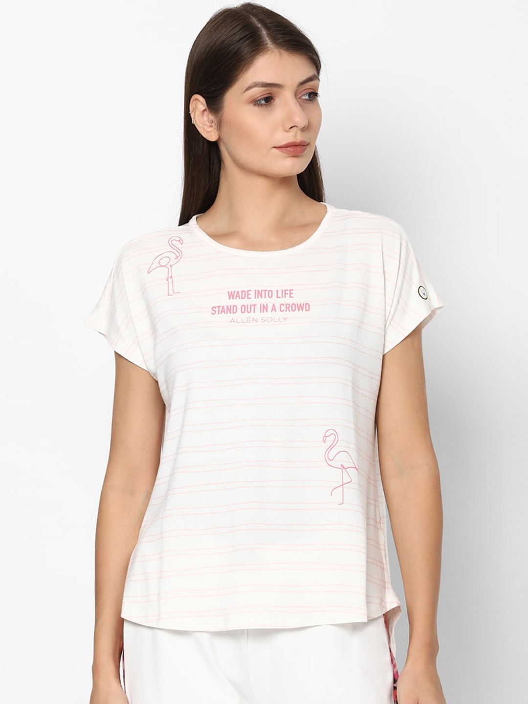 Allen Solly Woman Women White & Pink Graphic Printed Lounge T-Shirt