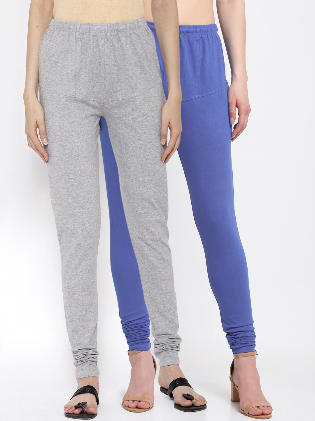 KLOTTHE Women Pack Of 2 Solid Churidar-Length Cotton Ankle-Length Leggings, Blue