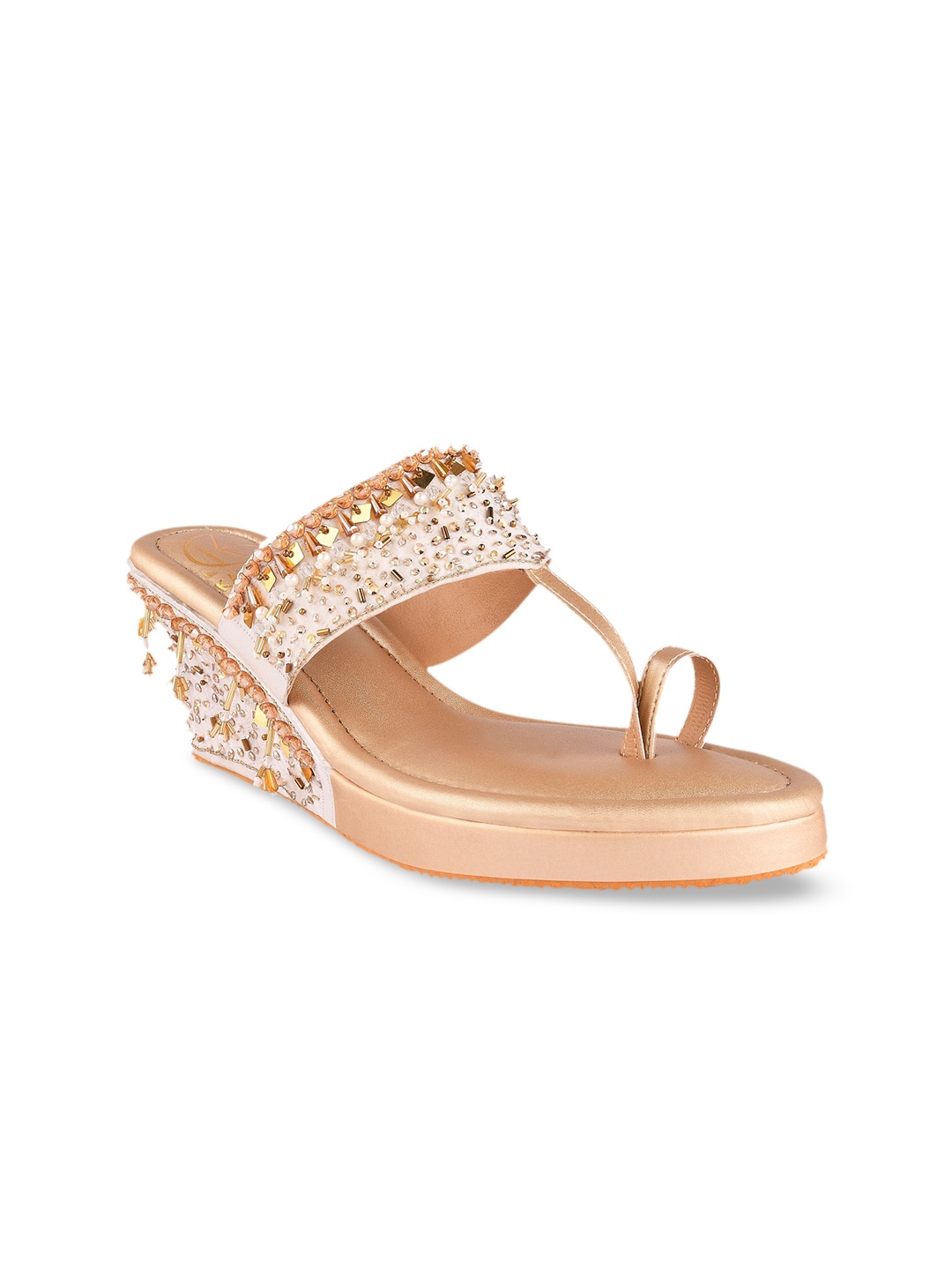 KALTHEOS Gold-Toned Wedge Sandals