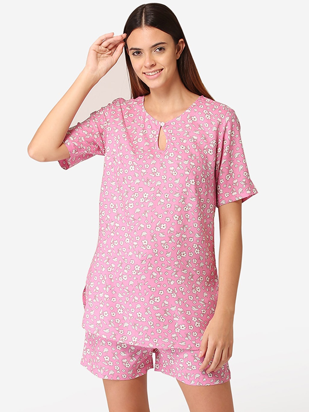 Fluffalump Women Pink & White Printed Night Suit