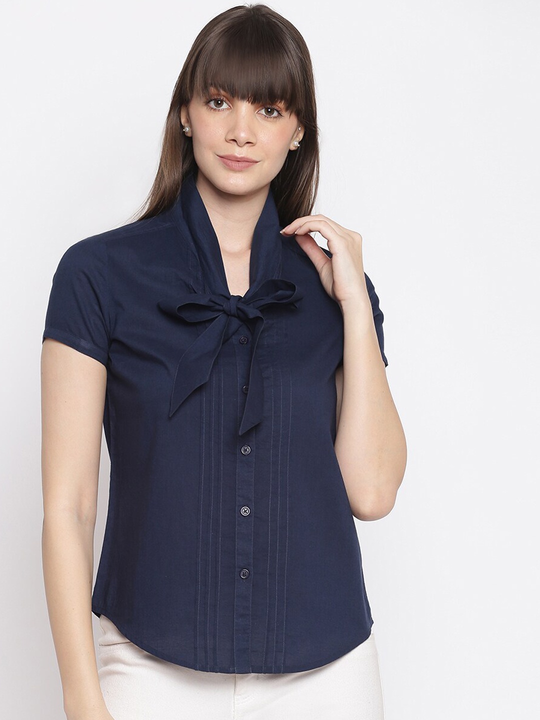 sandy AND ritz Women Navy Blue Cotton Sustainable Casual Shirt