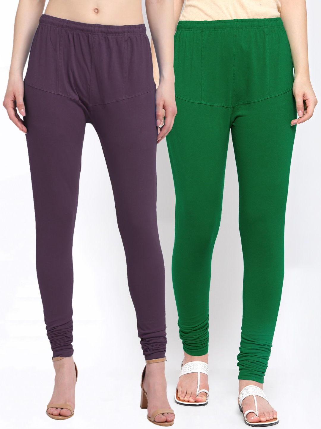 KLOTTHE Women Pack Of 2 Solid Cotton Churidar-Length Leggings, Purple