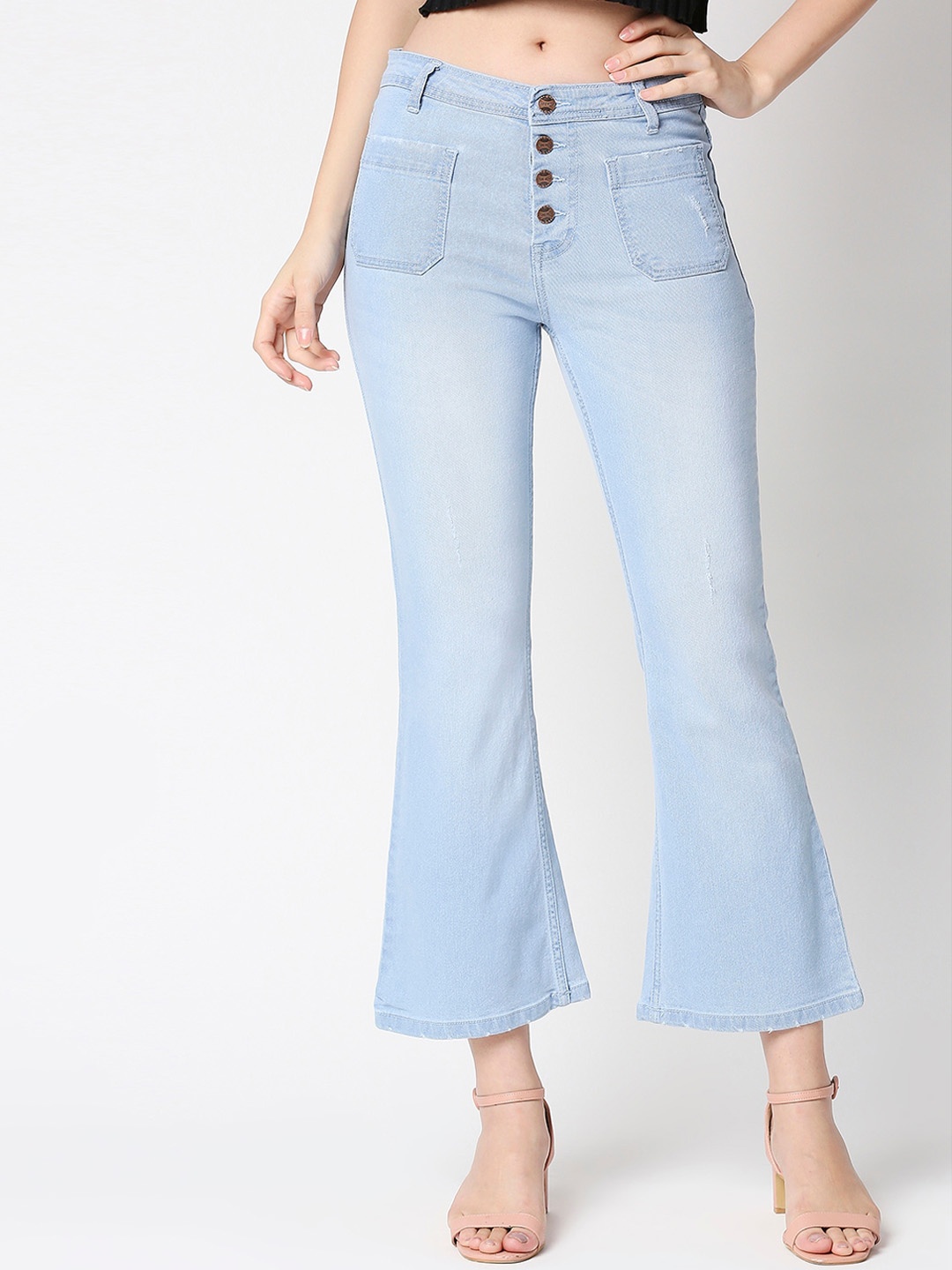 High Star Women Blue Bootcut High-Rise Light Fade Jeans
