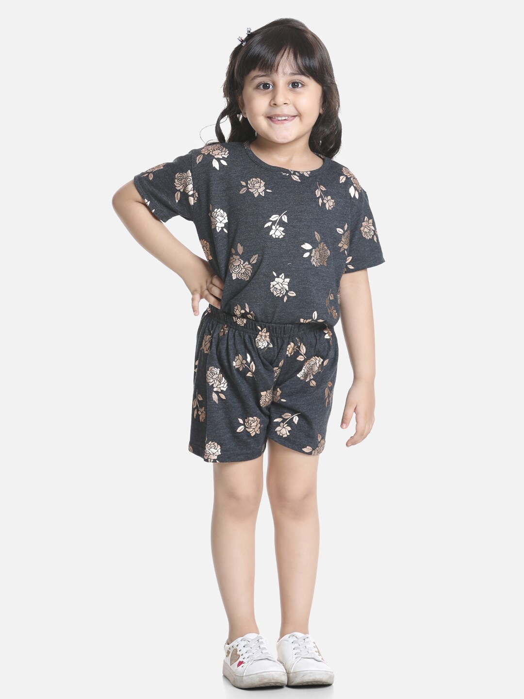 Cutiekins Girls Black & White Printed T-shirt with Shorts
