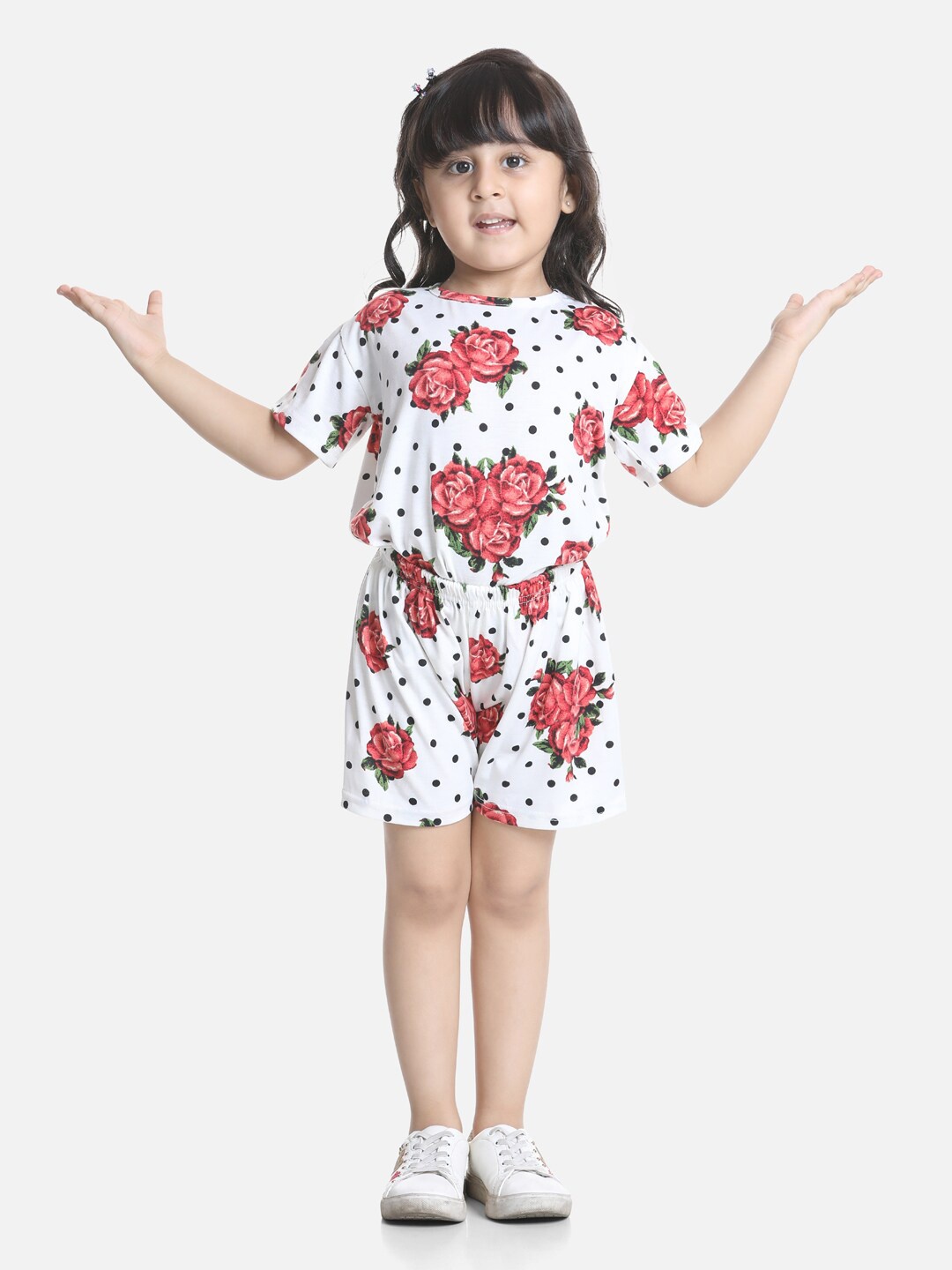 Cutiekins Girls White & Red Printed T-shirt with Shorts