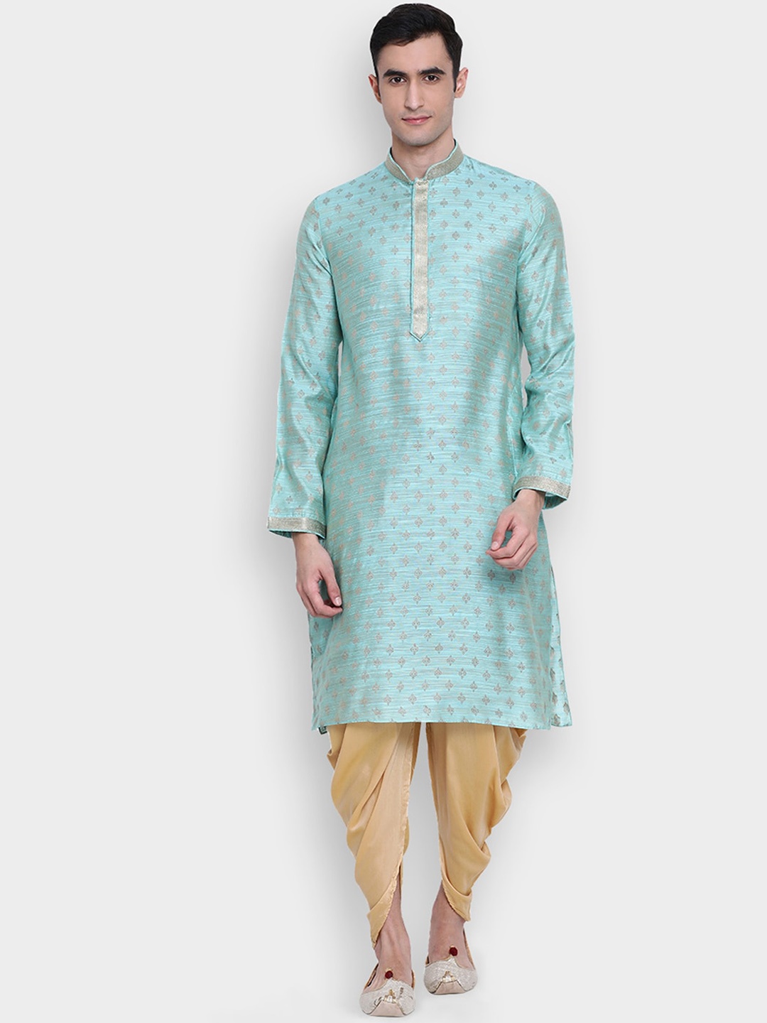 Sanwara Men Blue & Gold-Toned Ethnic Motifs Kurta with Dhoti Pants