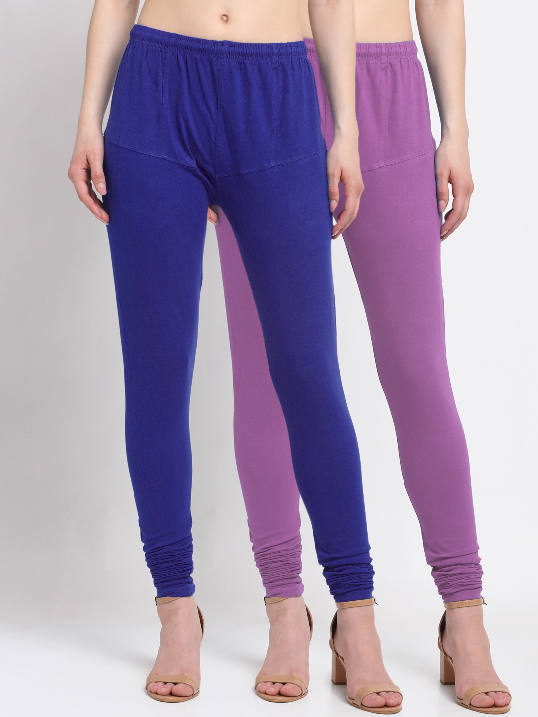 KLOTTHE Women Pack Of 2 Solid Cotton Churidar-Length Leggings, Navy blue