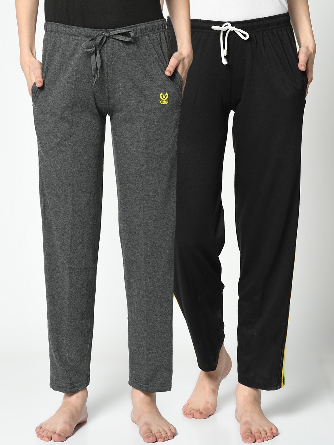 VIMAL JONNEY Women Pack Of 2 Solid Lounge Pants, Black