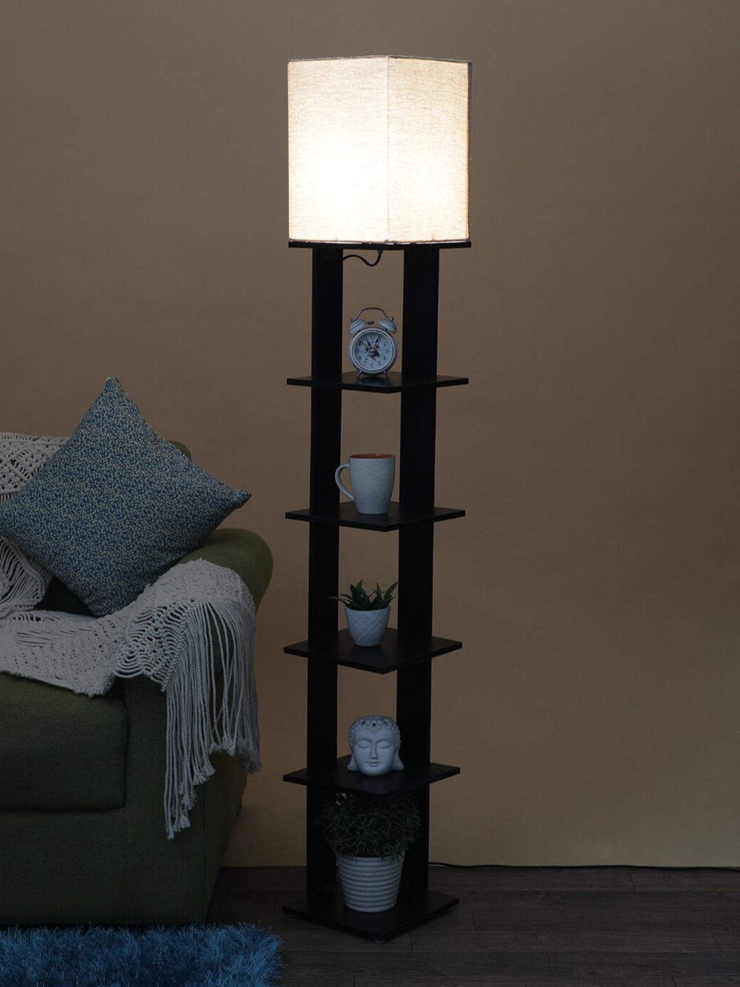 SANDED EDGE Brown & Black Contemporary Shelf Lamp with Shade