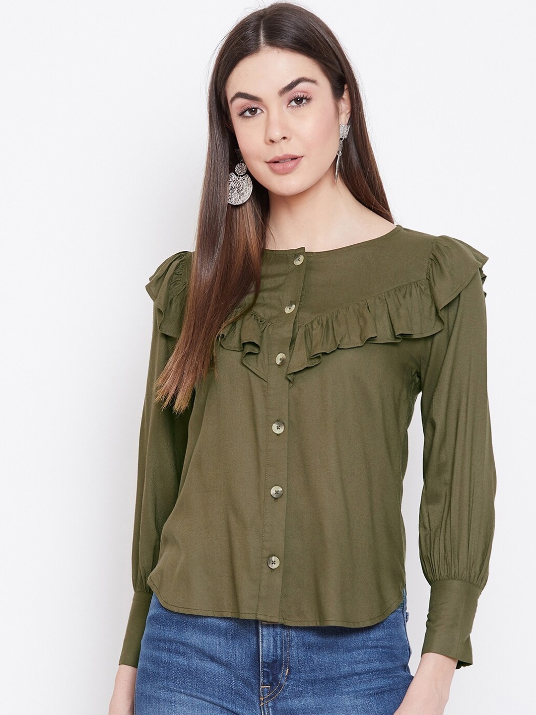 sandy AND ritz Women Olive Green Casual Shirt