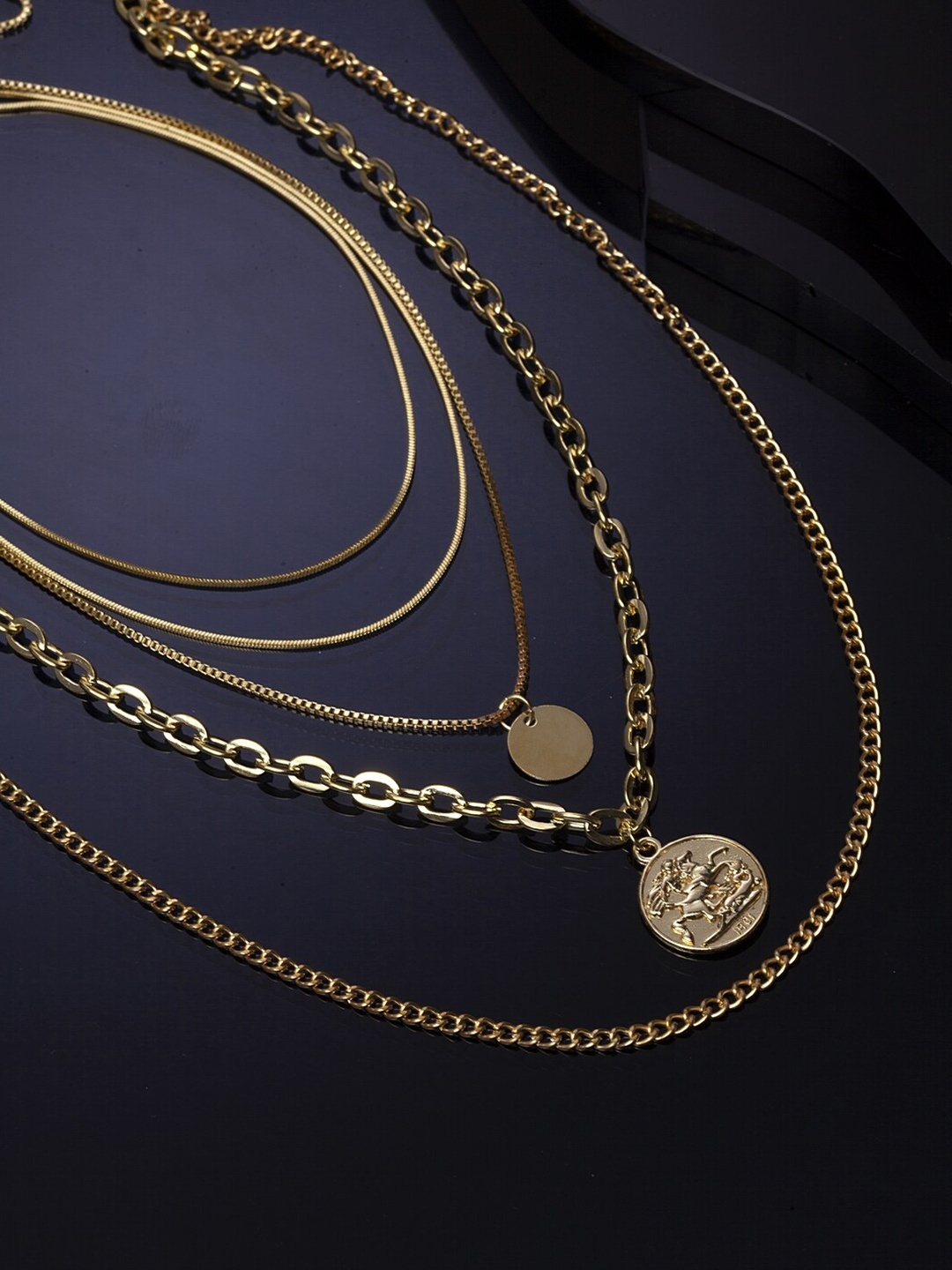 Shining Diva Fashion Gold-Toned Gold-Plated Layered Necklace