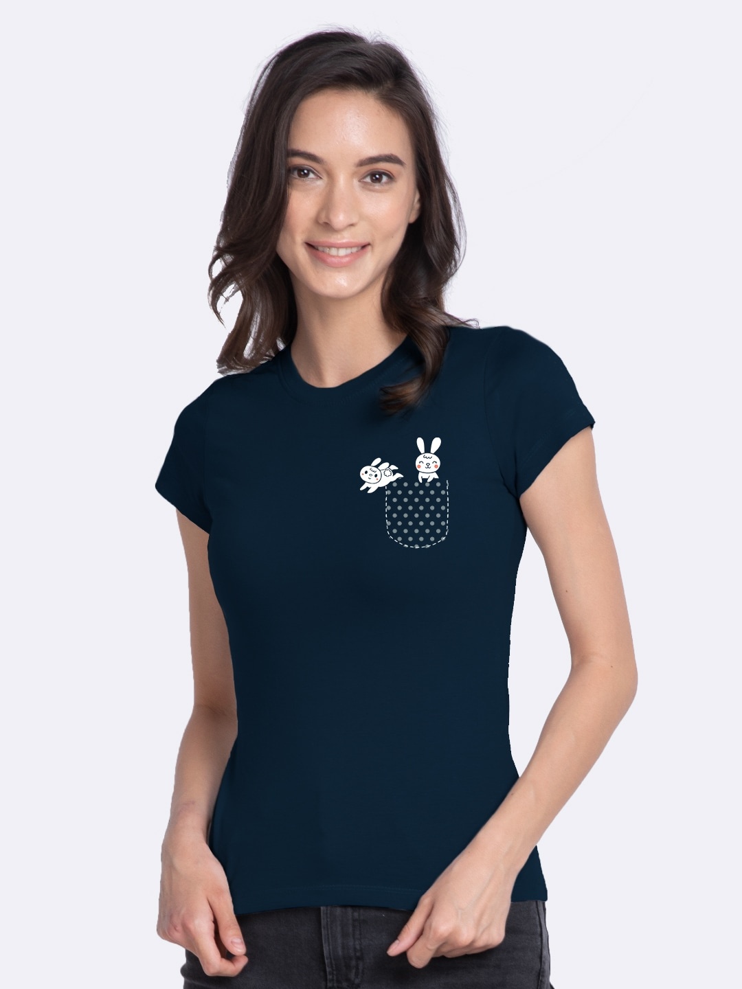 Bewakoof Women Blue Printed Pure Cotton Slim Fit T-shirt