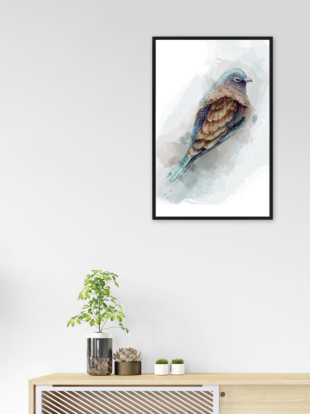 nest ART White & Blue Beautiful Bird Painting Wall Art