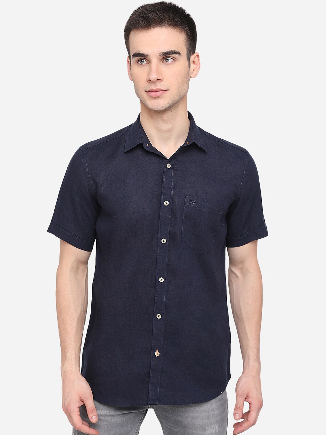 JADE BLUE Men Blue Slim Fit Pure Cotton Casual Shirt