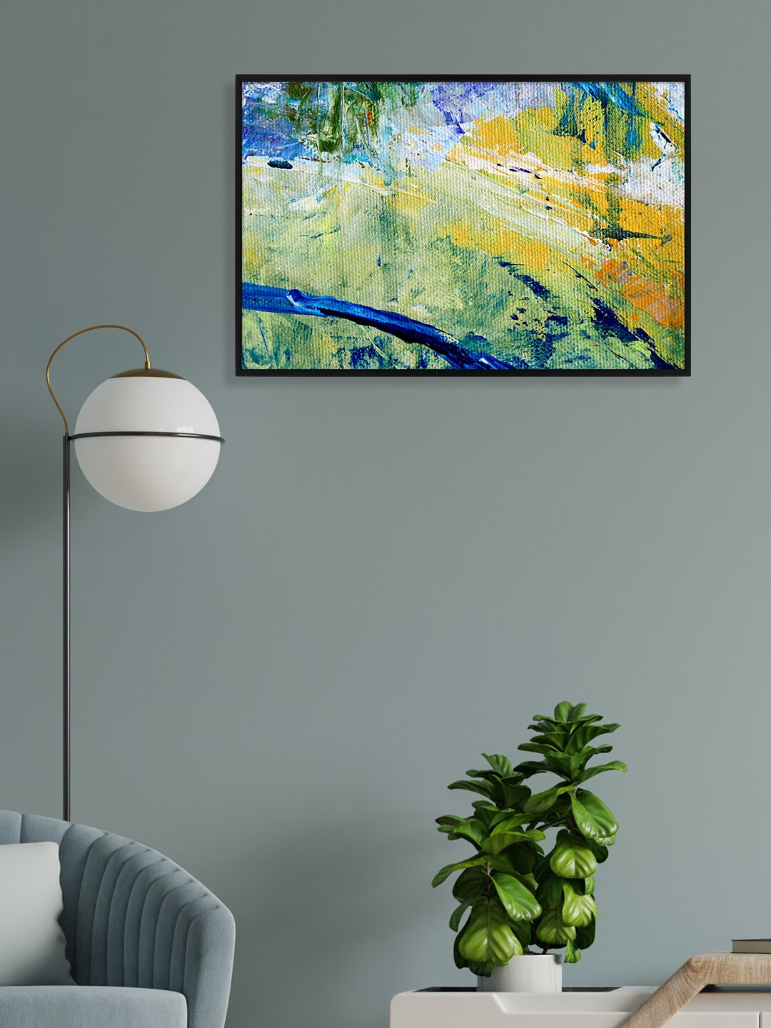 nest ART Green & Yellow Abstract Painting Framed Wall Art