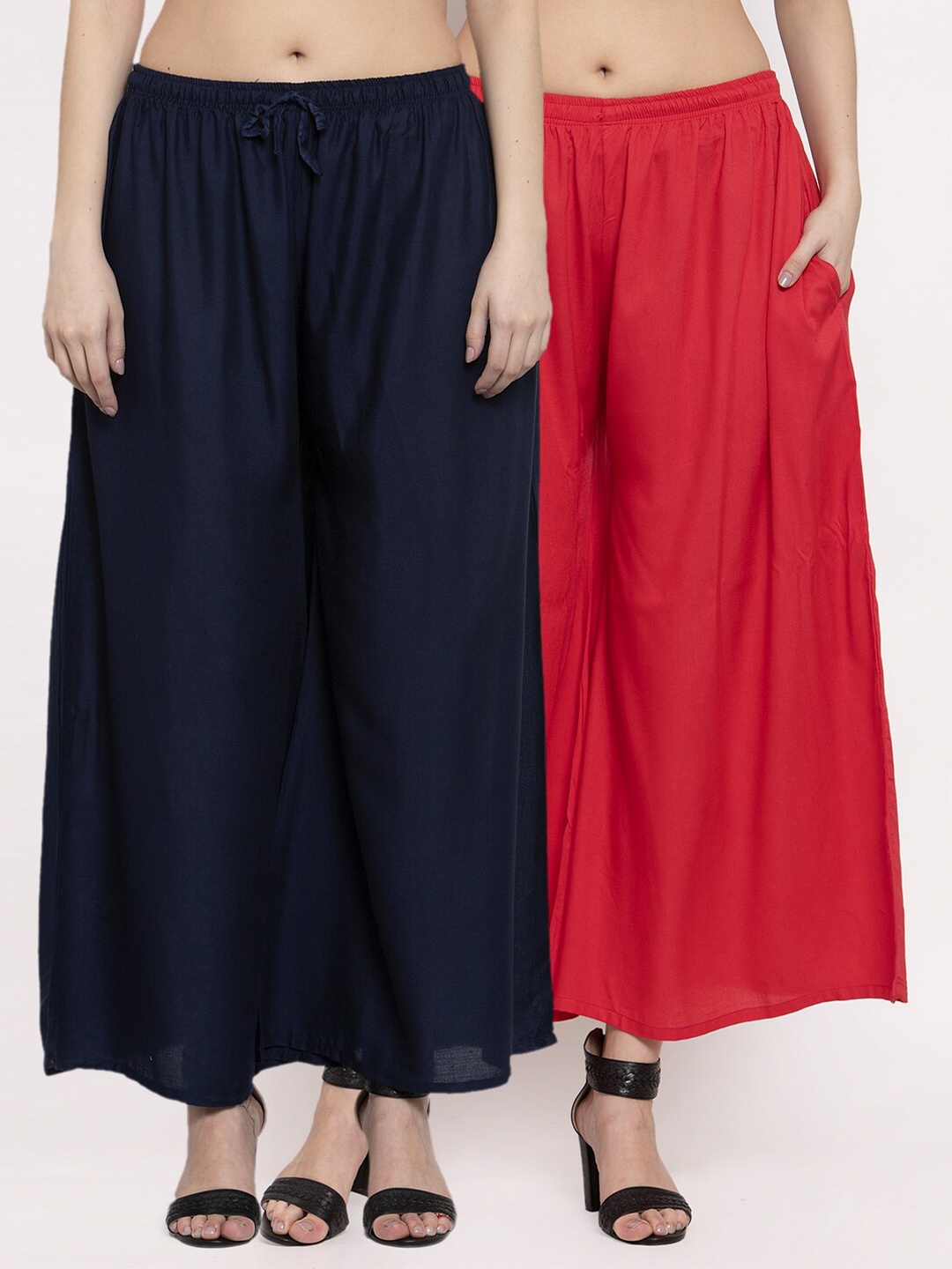 Miaz Lifestyle Women Red & Navy Blue 2 Palazzos
