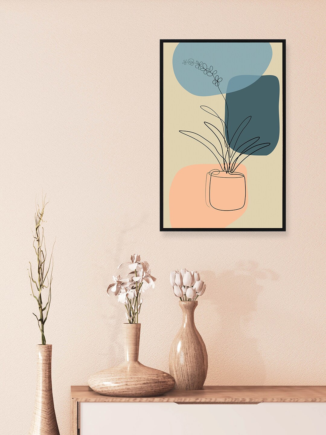 nest ART Beige & Blue Beautifully Printed Abstract Framed Wall Art