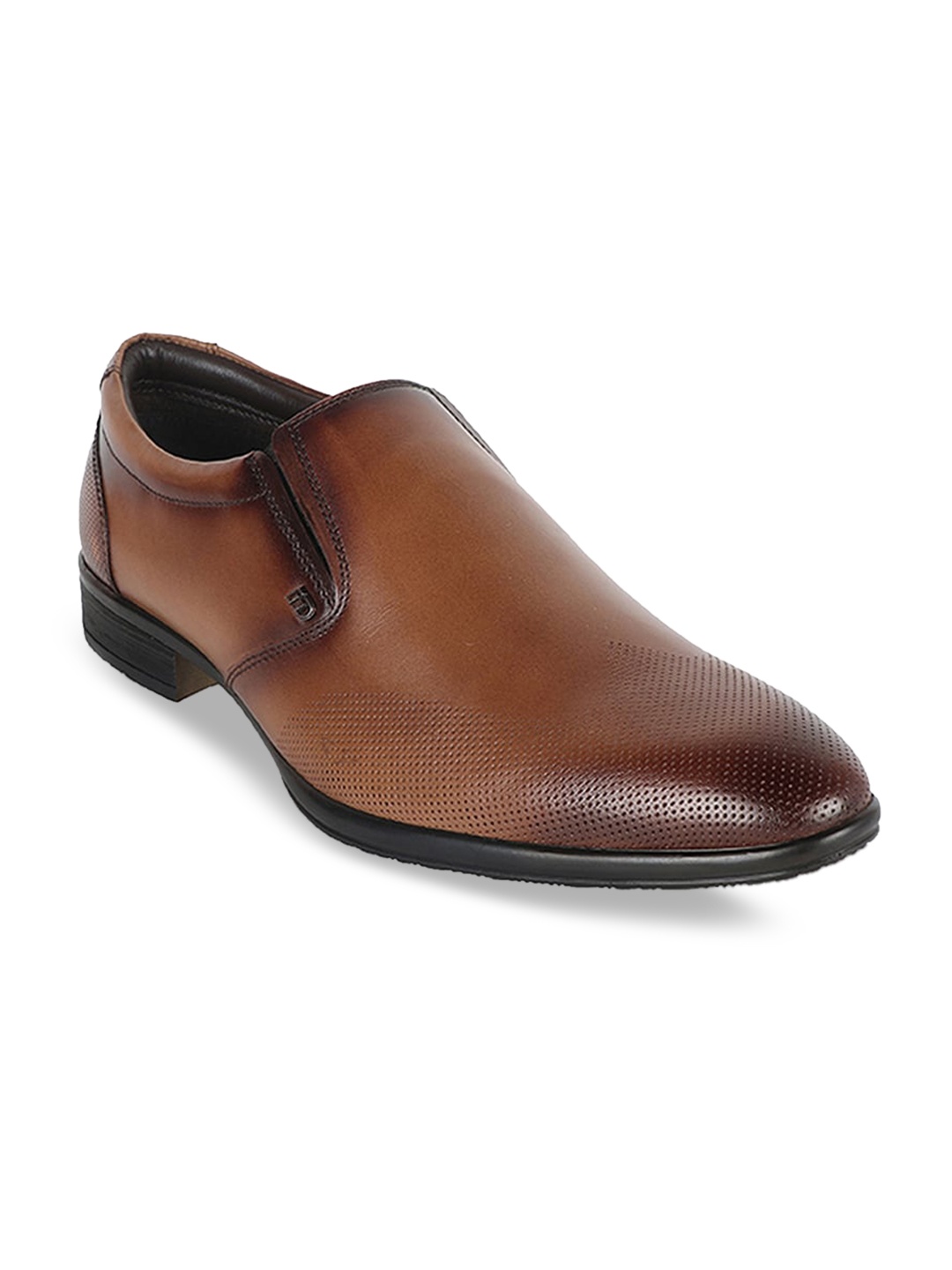ID Men Tan-Brown Solid Genuine Leather Formal Oxfords