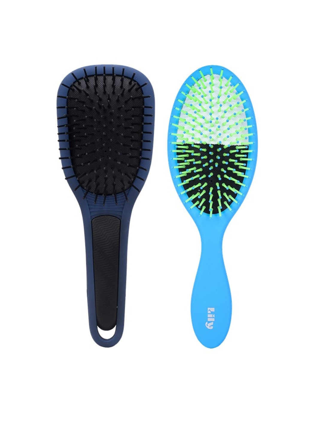 LILY Set of 2 Assorted Soft Bristle Detangling Cushioned Paddle Oval Hair Brush