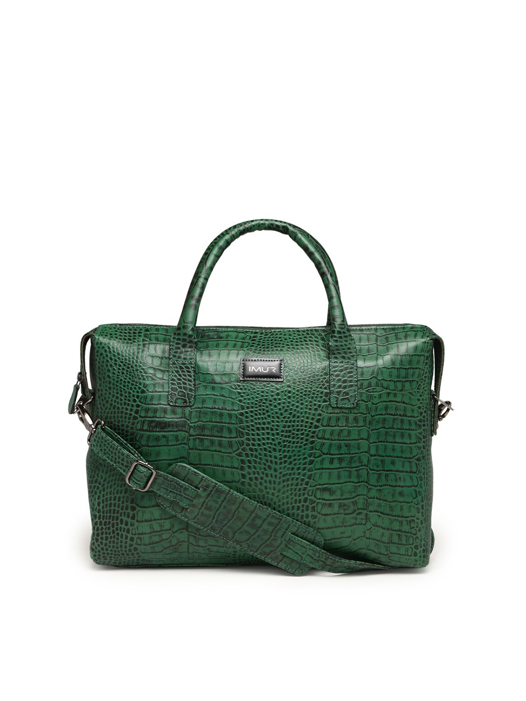 IMUR Unisex Green Textured Leather 15 inch Laptop Bag