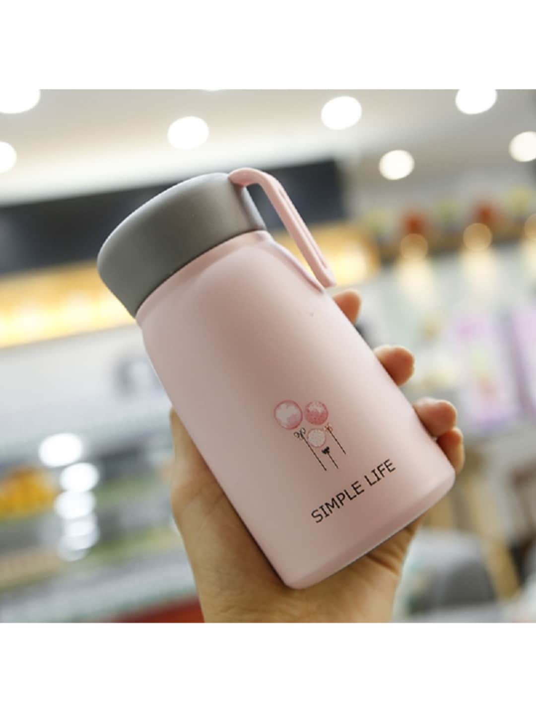 iSWEVEN Pink Printed Thermos Stainless Steel Vacuum Insulated Water Bottle