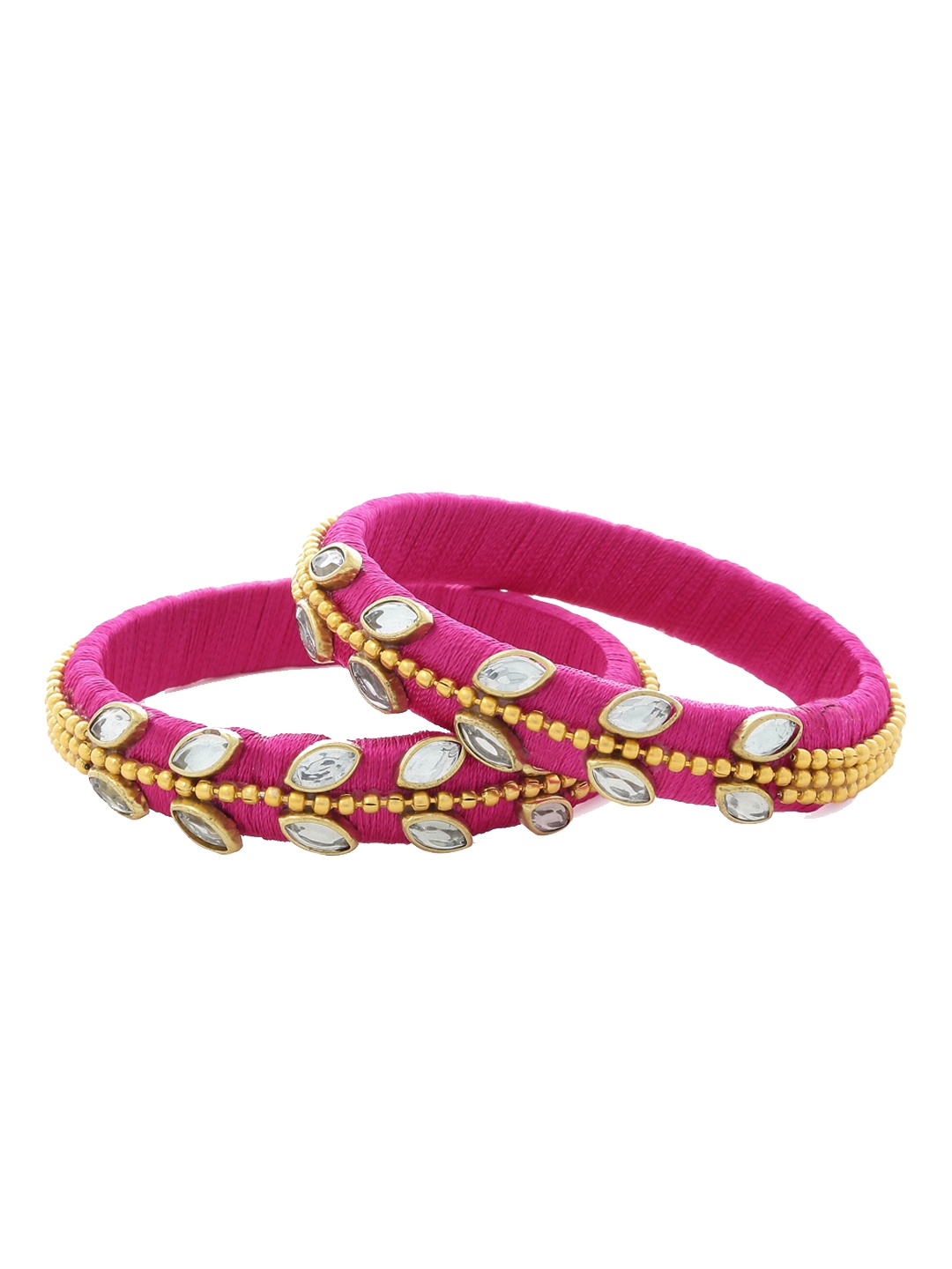 AKSHARA Set Of 2 Pink & White Kundan-Studded Handcrafted Bangles